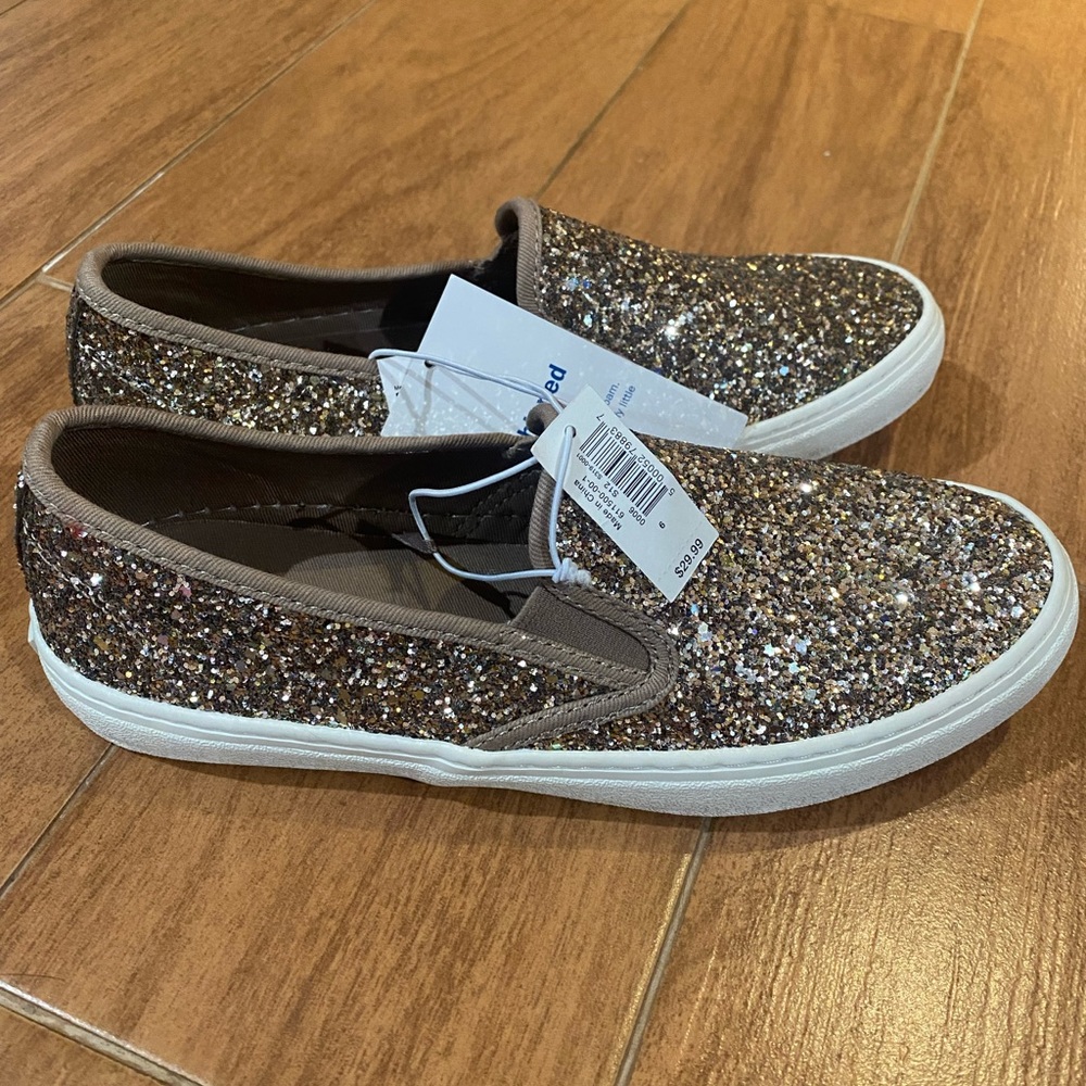 Gold glitter slip on